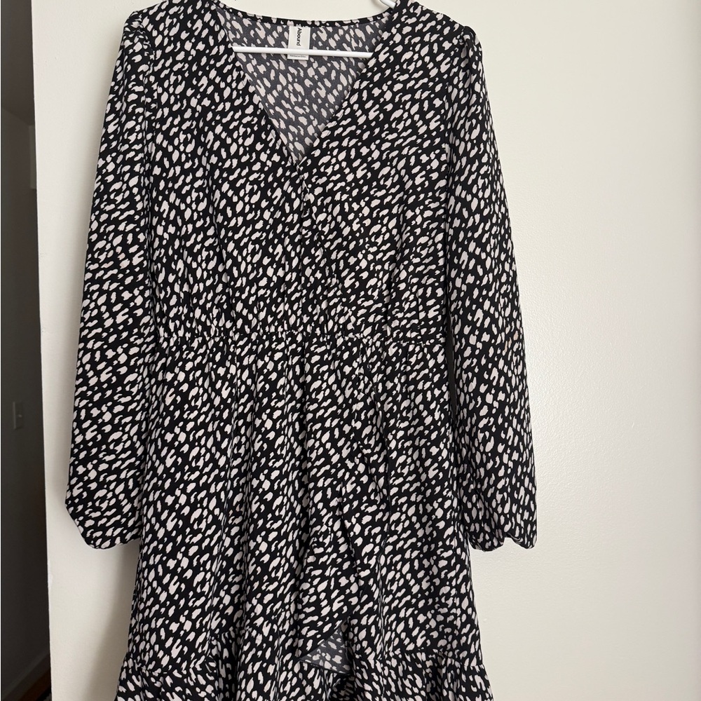 Abound Black and White Abstract Print Faux Wrap Dress
